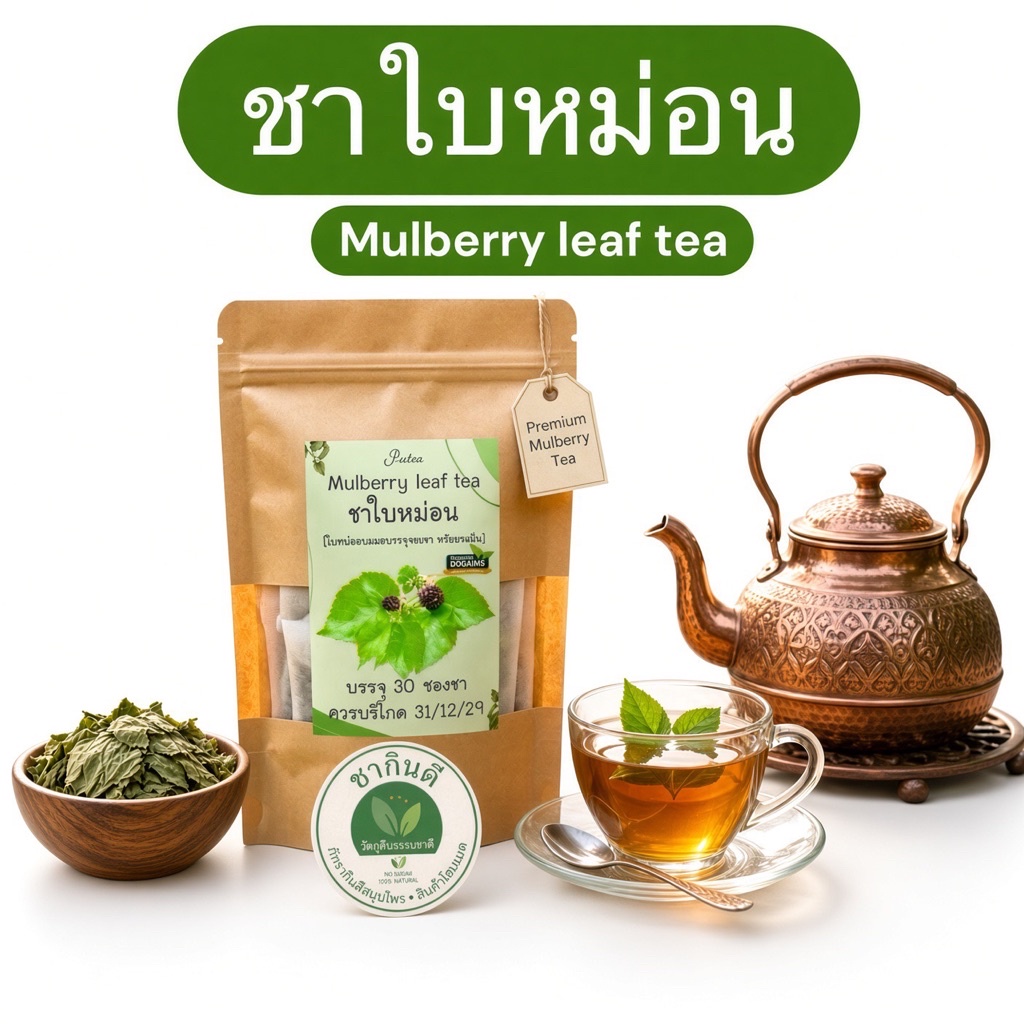 ชาใบหม่อนแท้100% บรรจุ30 ซองชา Mulberrytea โฮมเมดแท้]  ร้านชากินดี