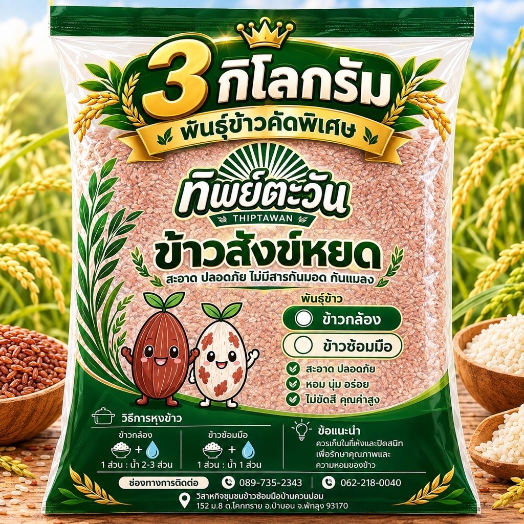 [ 3 กิโลกรัม ] ข้าวสังข์หยดพัทลุง แบบกล้อง/ซ้อมมือ ซีลปิดปากถุงธรรมดา