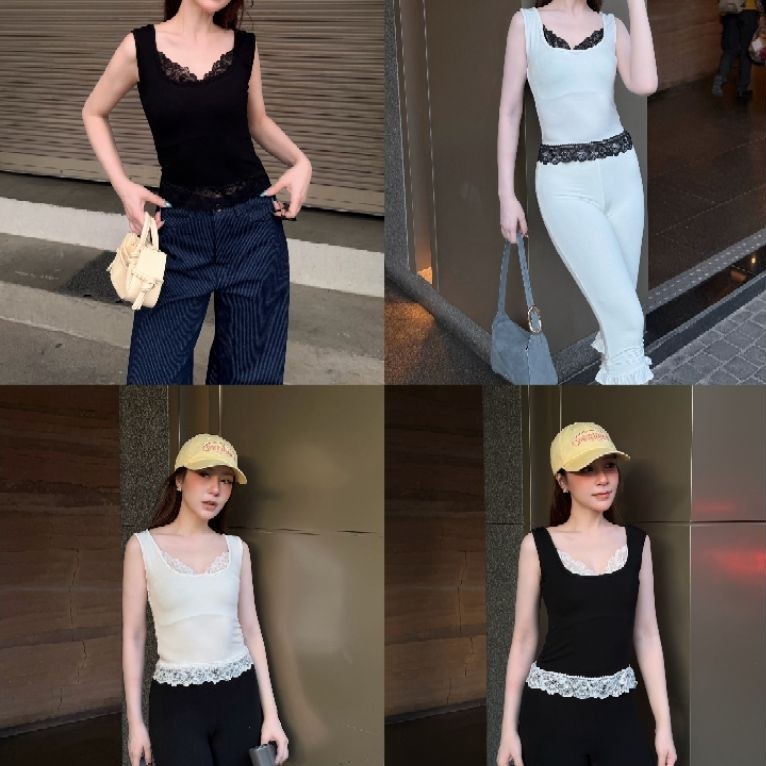 NEW DROP! LACY TANK TOP ♡ áo tank chi tiết ren ở phần cổ và viền áo