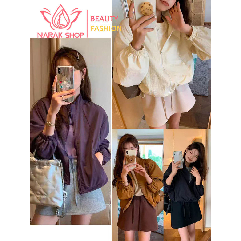 เสื้อแจ็คเก็ตกันลมแขนยาว สไตล์มินิมอล ซิปหน้า ใส่เที่ยวได้ทุกวัน