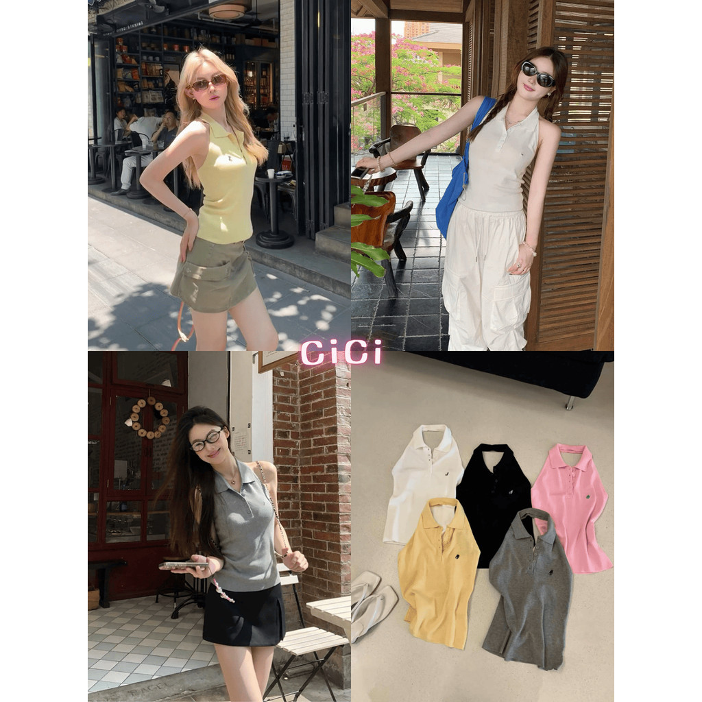 ส่งทันทีCici(NO. A2866) เสื้อไหมพรมโปโล คล้องคอ ดีเทลกระดุมหน้า โชว์หลังเล็กน้อย ใส่แล้วดูเฟียสสุดๆ