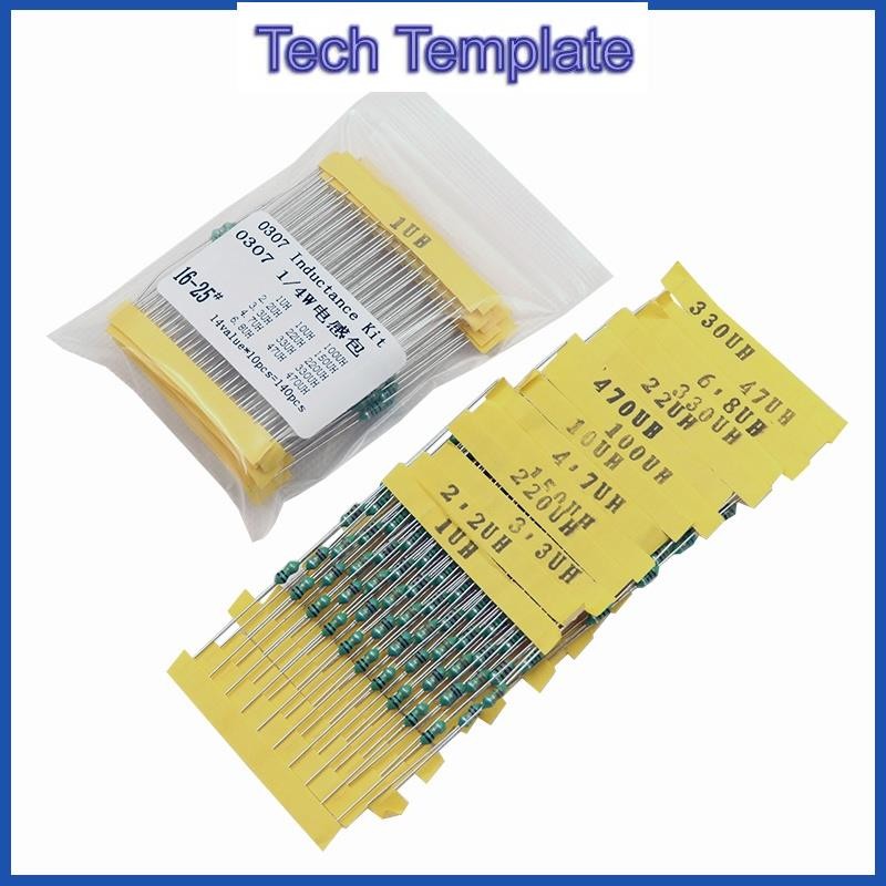 ชุดตัวเหนี่ยวนํา 0307 1/4W 1uH เป็น 470uH 14values X10 ชิ้น =140 ชิ้น