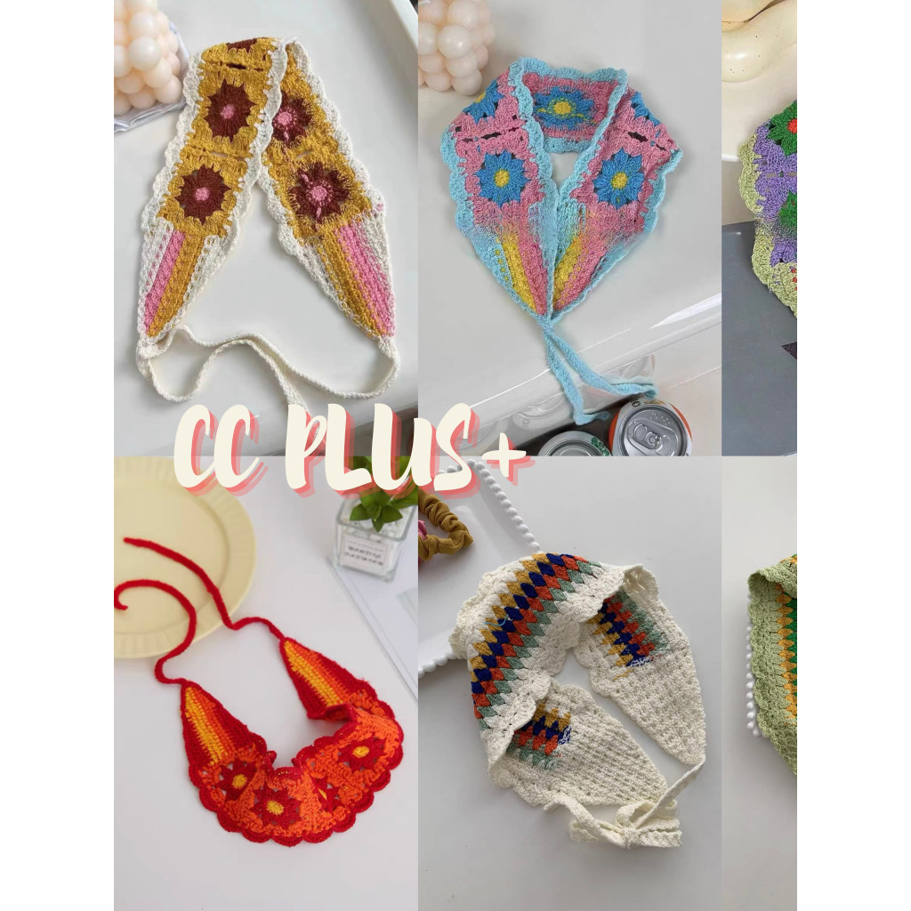 CiCi Plus+(SALE A411)  ผ้าคาดผมถักโครเชต์ แฮนด์เมด ลายน่ารักสดใส สไตล์วินเทจ