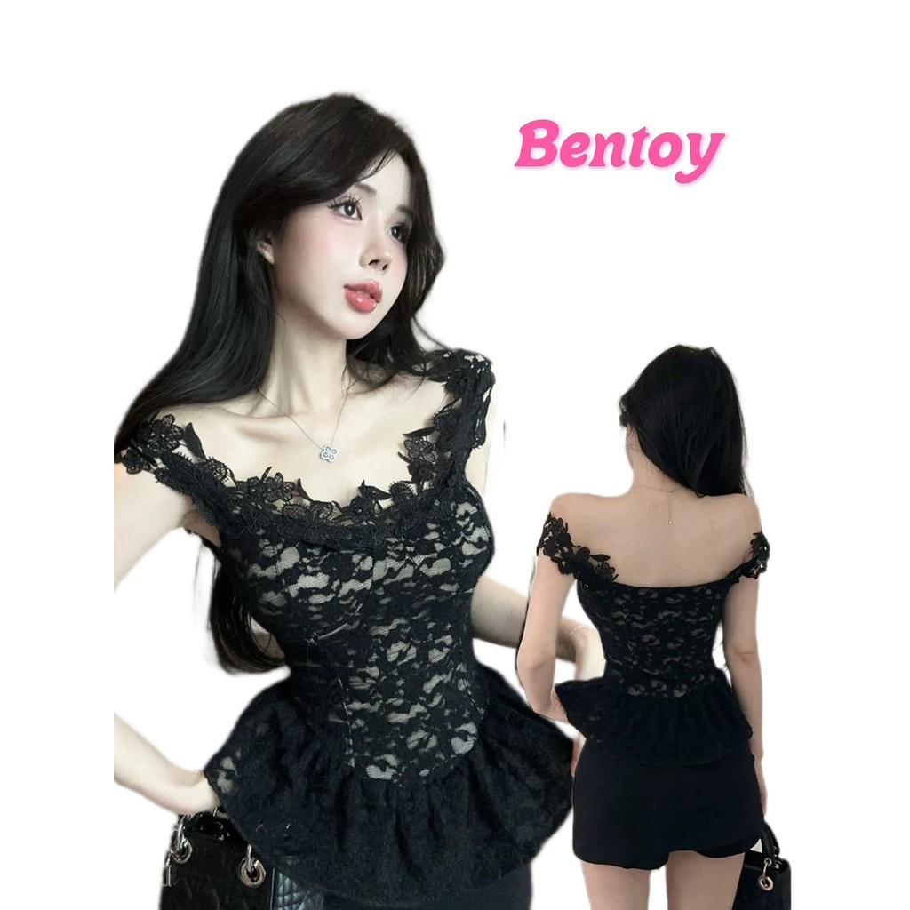 Bentoy (KD257) เสื้อลูกไม้รัดรูป nobraฟองน้ำในตัว ดีเทลสายซีทรู สม็อคหลัง เซ็กซี่ ดูแพงมาก