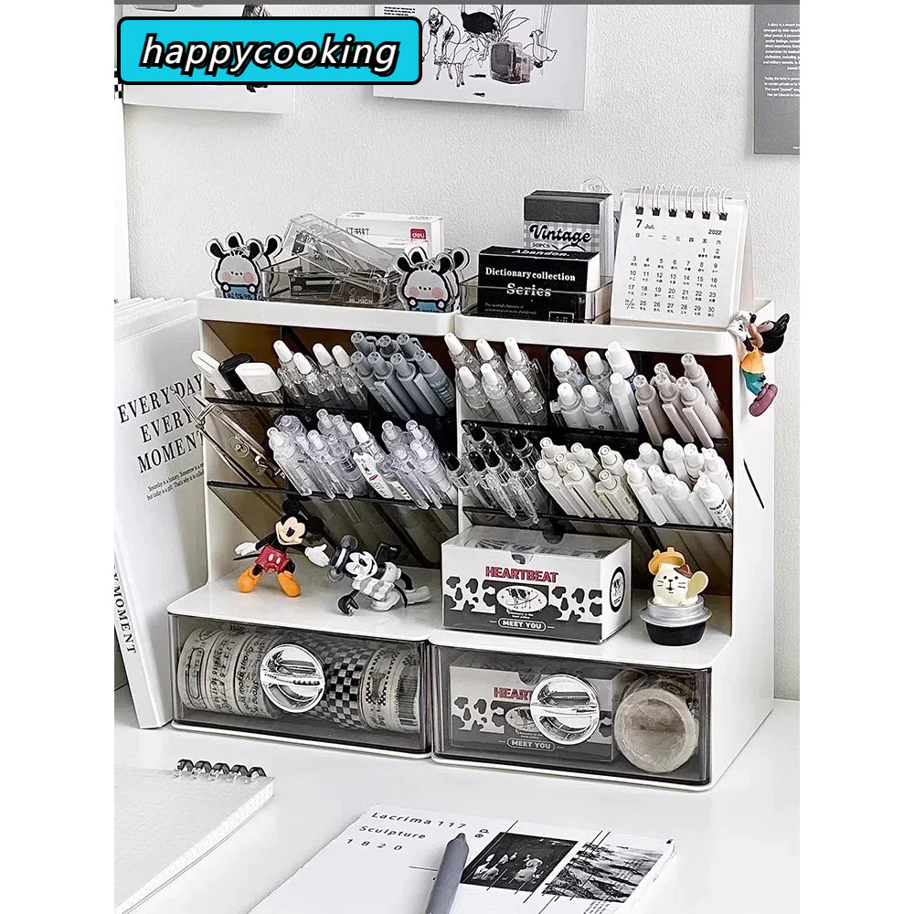 ที่วางปากกาเอียง นักเรียน กล่องเก็บเครื่องเขียนเดสก์ท็อป โต๊ะทำงาน ชั้นวาง กล่องเก็บเครื่องสำอาง vanity organizer