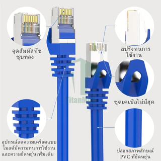 สาย LAN CAT5E สำเร็จรูป 5M/1M/2M/3M/5M/10M/15M/20M/30M/40M/50M สายแลน สีน้ำเงิน สายอินเตอร์เน็ต สำหรับRouter Modem DSL