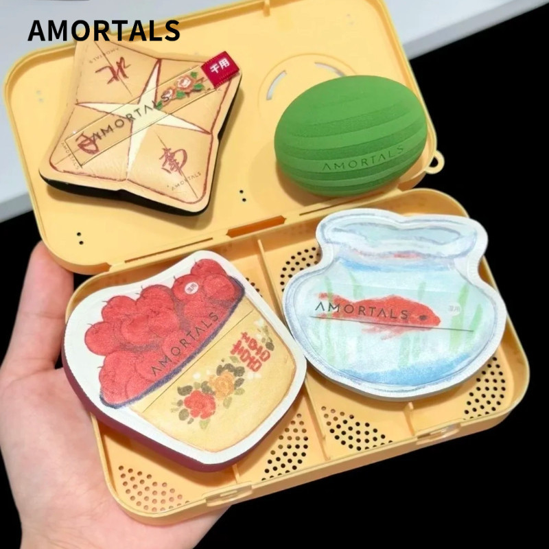 AMORTALS พัฟ ชุดแป้งพัฟการ์ตูนใหญ่ขึ้นเมื่อสัมผัสกับน้ำแต่งหน้าบาง ๆ