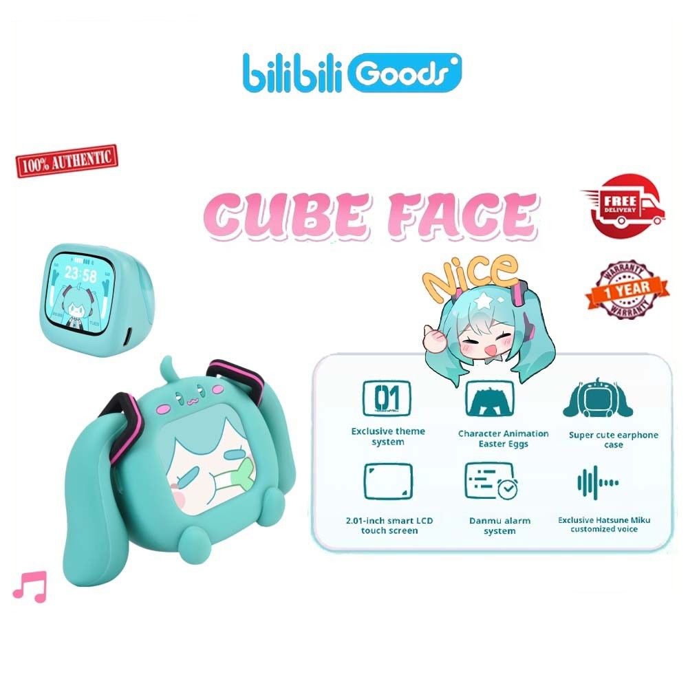 Bilibiligoods Hatsune Miku CUBE FACE หน้าจอสัมผัส LCD หูฟังบลูทูธไร้สายจริง