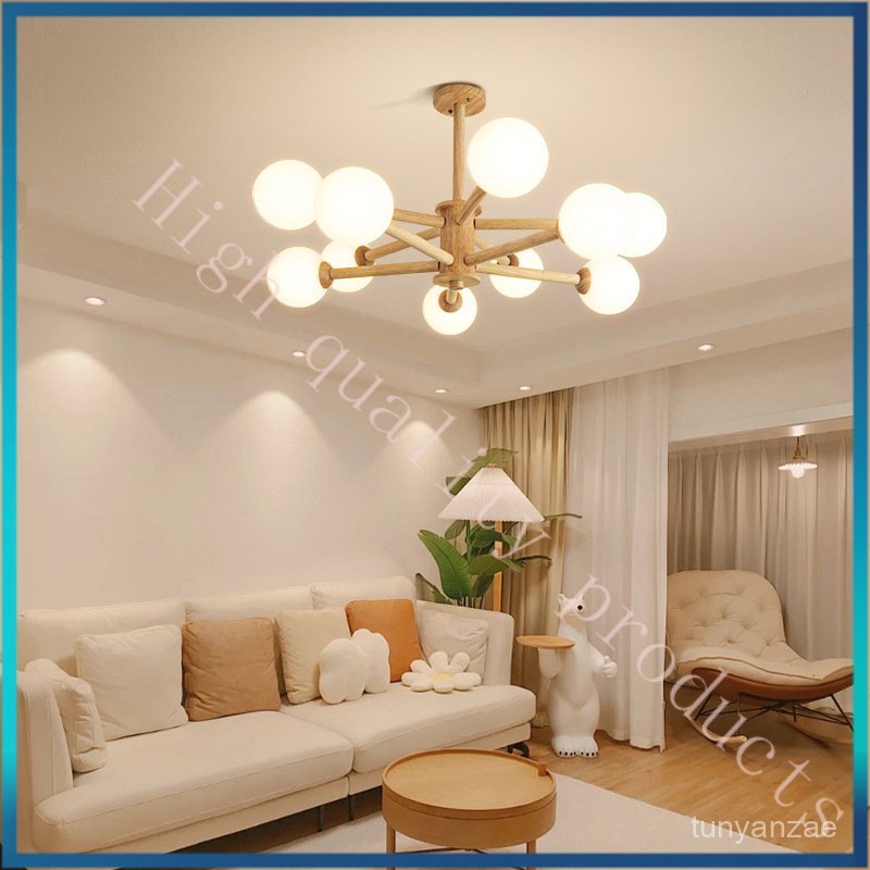 Mijoo Living Room Chandelier Cream Wood Style Internet Celebrity Magic Bean Molecular Lamp Unique Cr