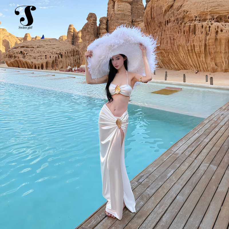 💗swimgirl💗เซ็กซี่ บิกินี่แบบไม่มีสาย ,สุภาพสตรี แฟชั่น กระโปรงยาวผ่าสูง ,วันหยุดพักผ่อนริมทะเล