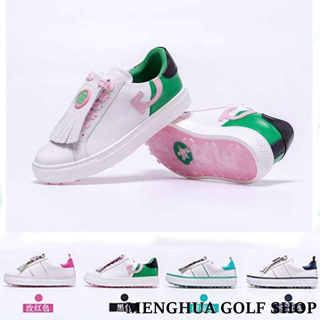 คลังสินค้าพร้อม && G4 Spikeless พู่ GOLF รองเท้าผู้หญิง GOLF Top Layer Cowhide GOLF กีฬากลางแจ้งกันน