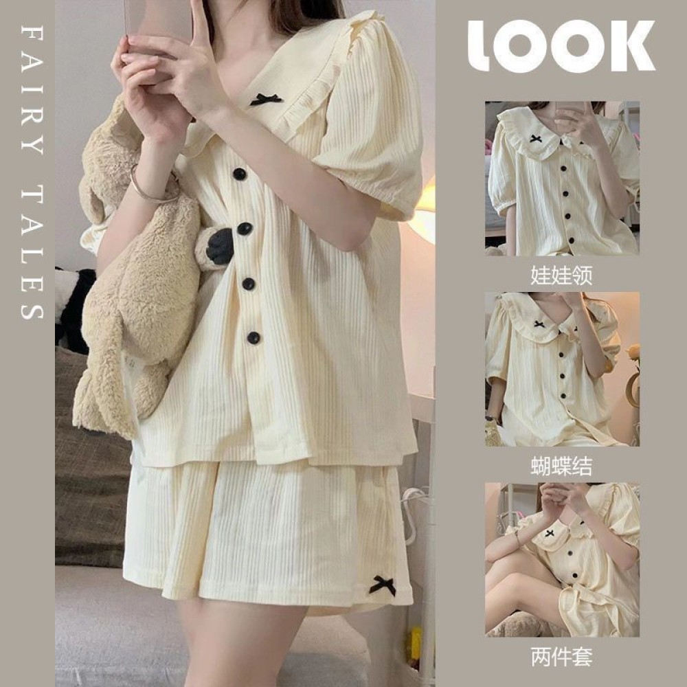 พร้อมส่งชุดนอนผ้าคอตตอน แขนขาสั้น สไตล์เกาหลี ผู้หญิง Women s pajamas LittleStar19 ✨Lzboi-1.th✨