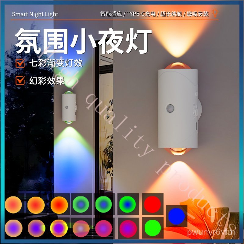 RGB Smart Sensor Night Light Indoor Wall Lamp Living Room Sensor Atmosphere Light Corridor Aisle Mag
