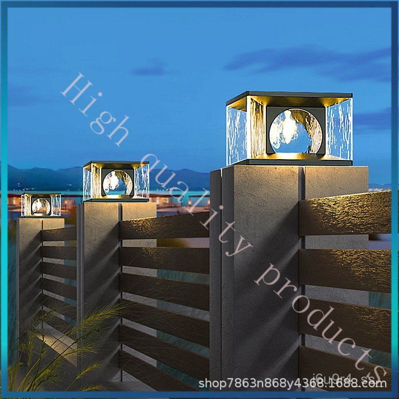 Solar Pillar Light with Electric Connection Outdoor Light Villa Gate Pillar Light Front Door Light C