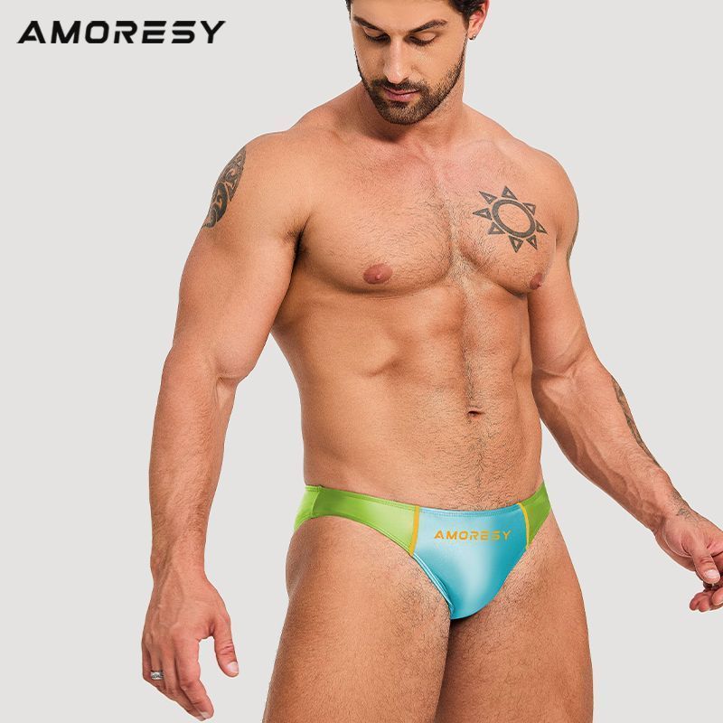 AMORESY Oceanus Series Spandex ผู้ชายการจับคู่สี Ultra-Low เอวเซ็กซี่กีฬากางเกงสบาย