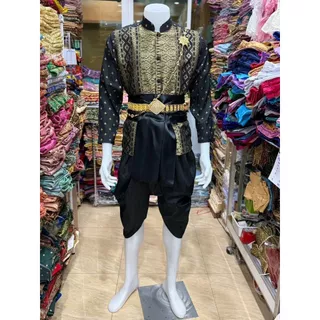 ชุดไทยผู้ชาย ชุดไทยโทนเทา-ดำ เสื้อผ้าแพรวาใส่คู่โจงไหมอิตาลี่(ราคาไม่รวมเครื่องประดับ)