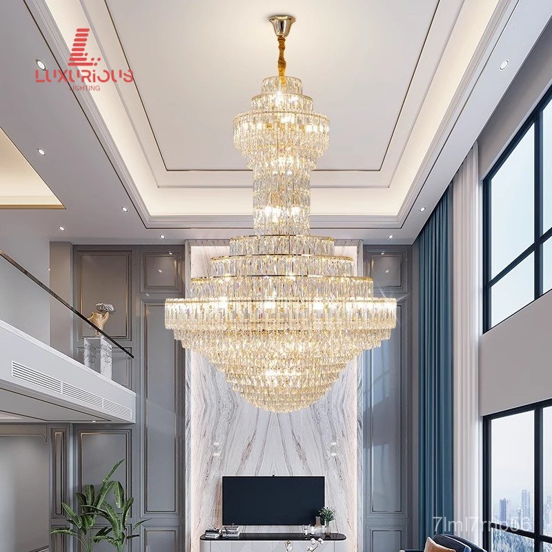 New Duplex Living Room Crystal Chandelier Zhongshan Lighting Modern Light Luxury Villa Hollow Hall K