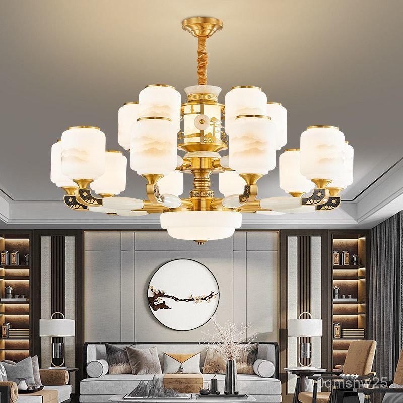 All-Copper Jade Lamp High-End Elegant Pendant Light for Living Room Master Bedroom Luxury Indoor Pen