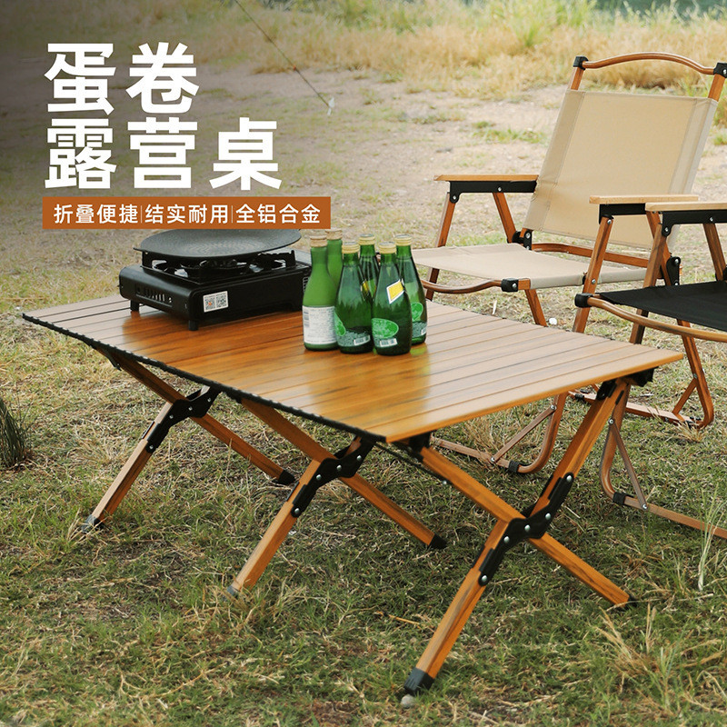 Outdoor Camping Folding Table Carbon Steel Egg Roll Table Portable Camping Folding Table and Chair S