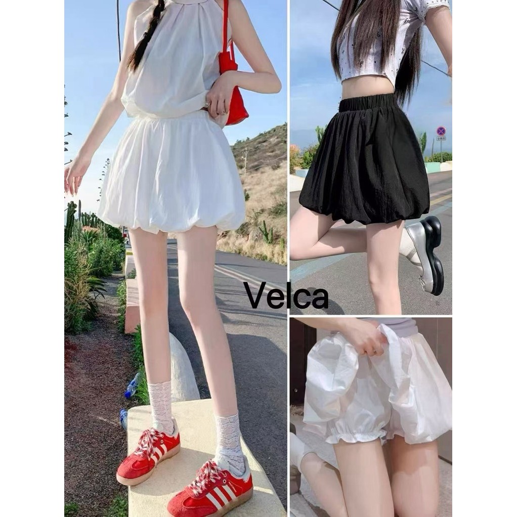 มีกระเป๋า  กระโปรงมินิมอล กระโปรงบอลลูนแบบสั้น มีซับในกางเกงเอวยางยืด พร้อมส่งจากกทม Velca