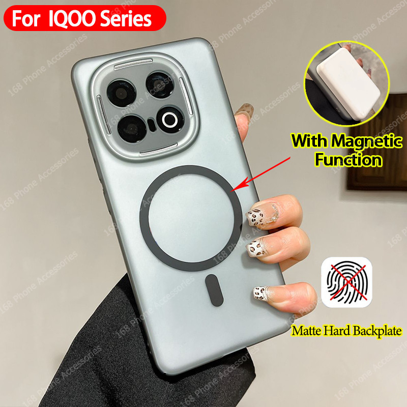 เคส iQOO 13 15 5G เคสกันกระแทกแม่เหล็กสําหรับไร้สายชาร์จผิวกรณีอะคริลิคด้านแข็งเรียบง่ายธุรกิจสไตล์โ