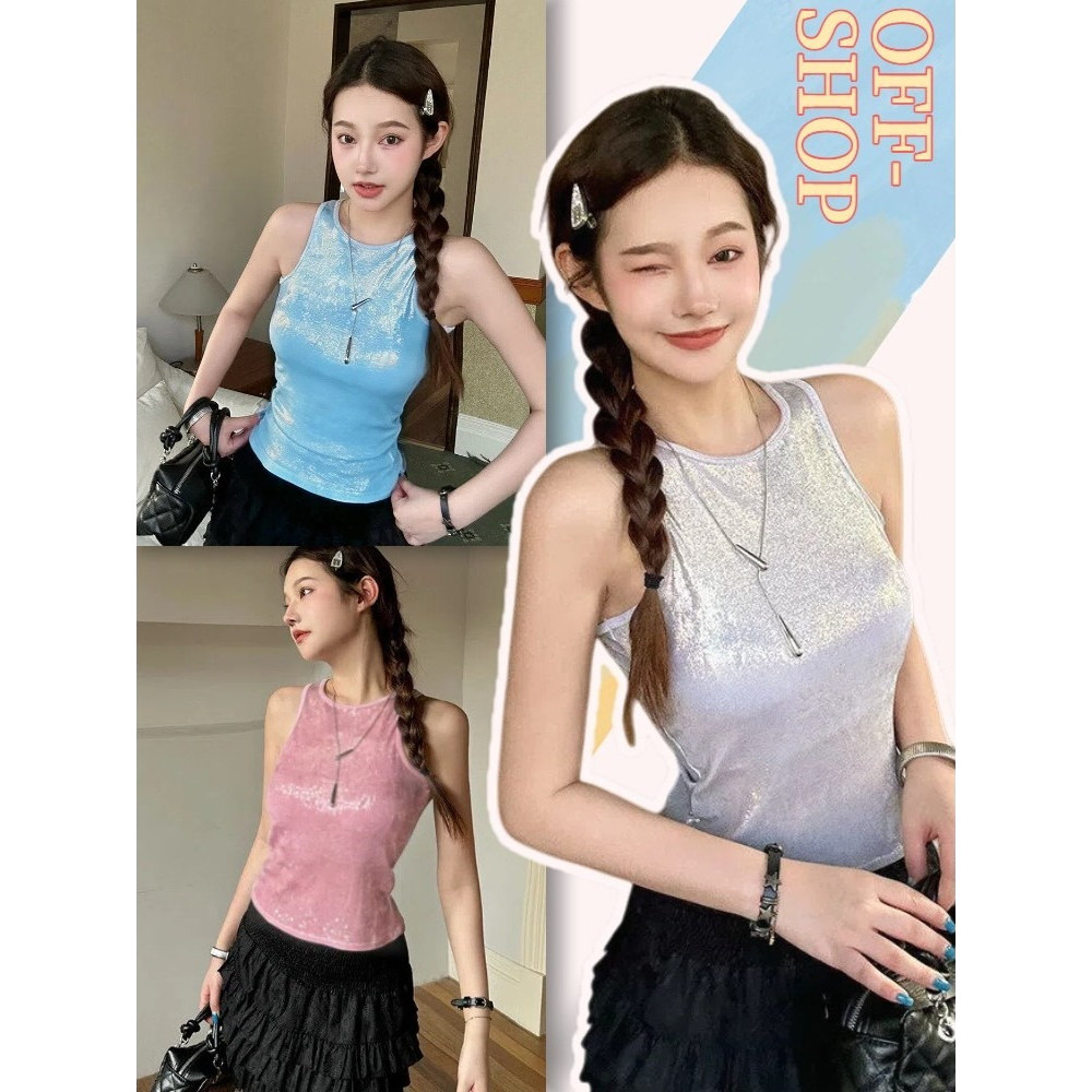OFF SHOP ใหม่ 2026 เสื้อกล้าม สีสดใสโฮโลแกรม เสริมฟองน่ำในตัว สไตล์ไทยสาว ยืดพอดีตัวใส่ง่าย เสื้อครอป FY1685