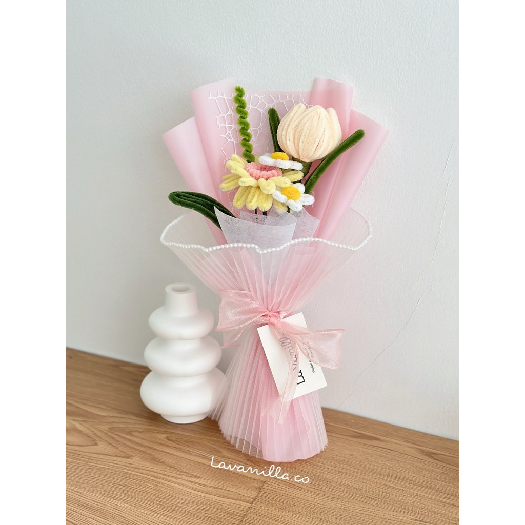 [มีส่งด่วน] ช่อดอกไม้กำมะหยี่ ช่อดอกทิวลิป ช่อดอกไม้ ช่อดอกไม้สีครีม ขนาด 40 cm.