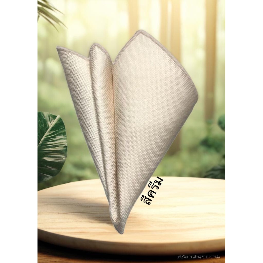 ผ้าเช็ดหน้าสีครีมใส่กระเป๋าสูทเป็นผ้าผ้าคอตตอนอย่างดี Pocket Square