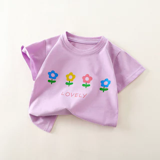 เสื้อยืดเด็ก เสื้อแขนสั้นเด็กผู้หญิง สีสวยสด สไตล์น่ารัก คอกลม