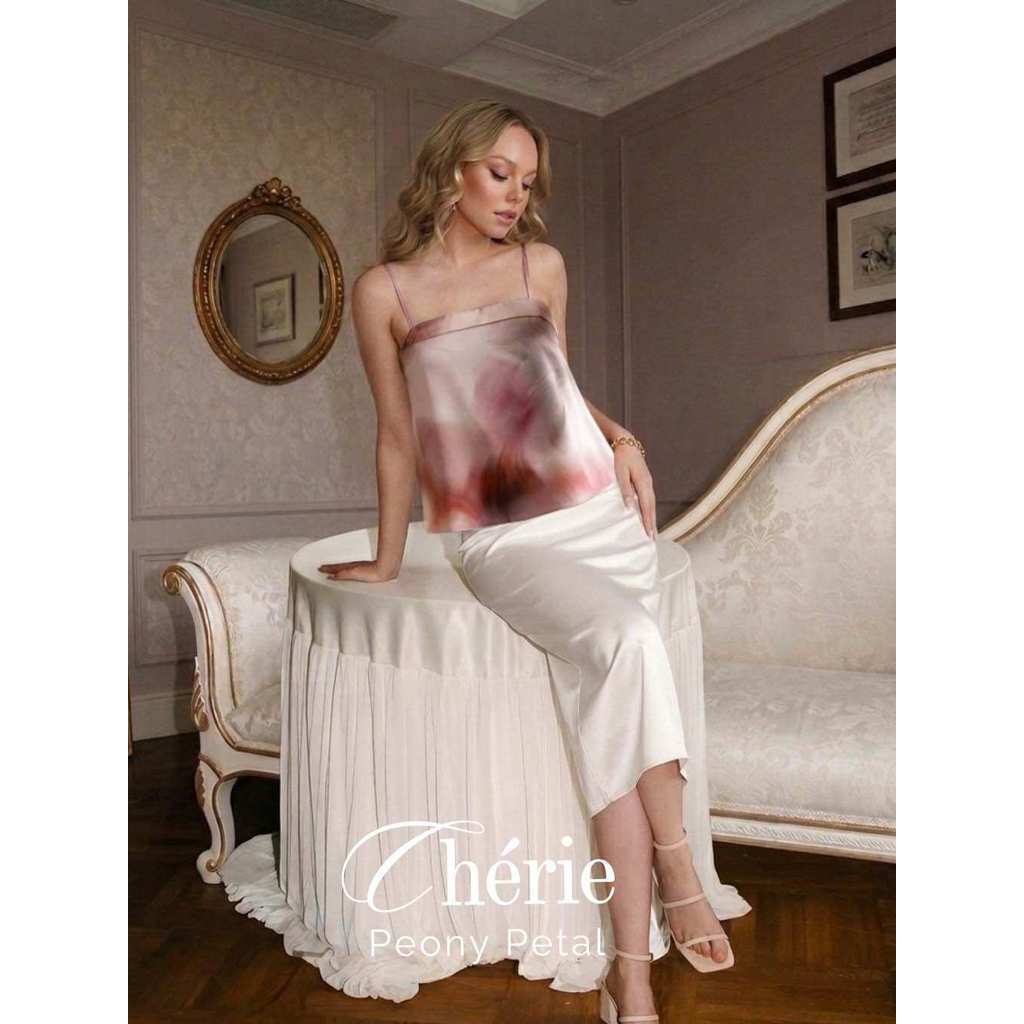 Hadherheart- Cherie - Peony petal Floral Satin Camisole Top