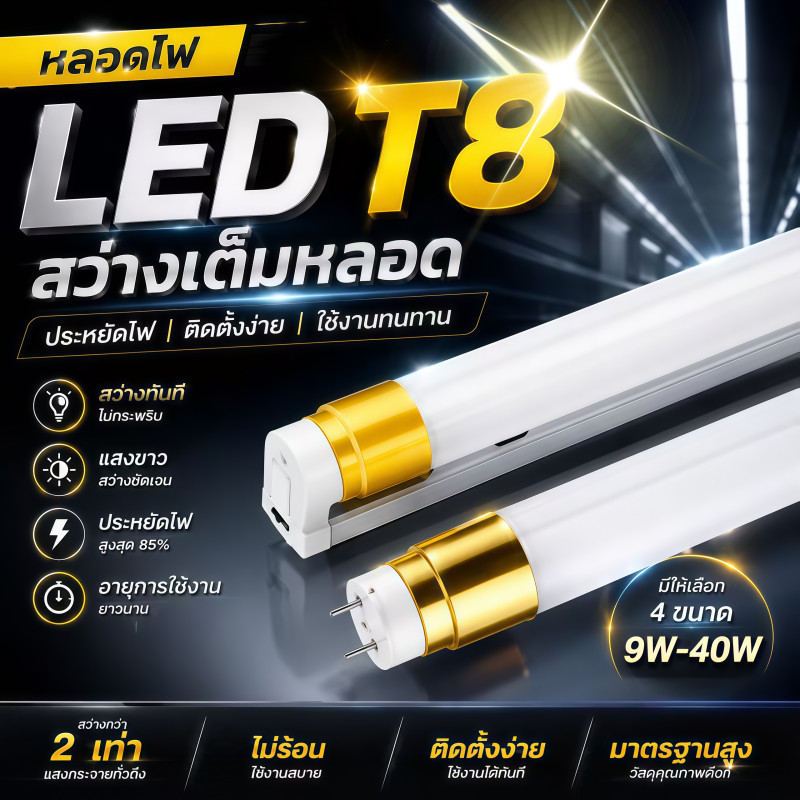 หลอด ไฟ LED T8 9W/T8 18W รุ่นสว่างพิเศษ หลอดไฟ LED Tube แสงสีขาว เลือกได้เฉพาะหลอด หลอดไฟยาว