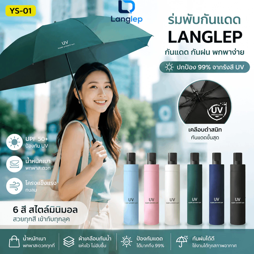 ร่มพับ ร่ม กันฝน ร่มพกพา ร่มกันแดด ร่มกันUV ร่มกันฝน ด้านในดำ ร่มพับ 3 ตอน น้ำหนักเบา พกพาสะดวก YS-01
