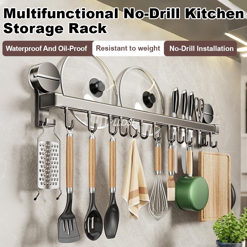 [No Drill Installation] Multi-Function Kitchen Organizer Storage Rack Hanging Rack Suction Cup Pot L