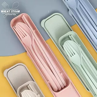 [set] ชุดช้อนส้อม+ตะเกียบ พร้อมกล่อง ขนาดพกพา มี 4 สี Spoon Fork Chopsticks Set น้ำหนักเบา พกพาสะดวก ปลอดภัย