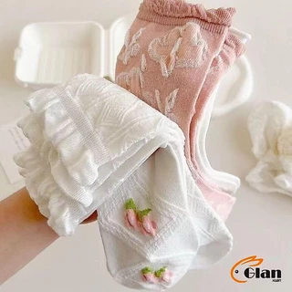 Glanxuan ถุงเท้าลายดอกไม้ แฟชั่นโลลิต้า วัสดุผ้าฝ้ายโพลีเอสเตอร์ สไตล์ญี่ปุ่น Women socks