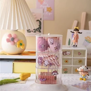 กล่องเก็บของแบบโรตารี่ DIY เครื่องสำอางไข่ความงาม การ์ดผมอุปกรณ์เสริมผมเชือกผูกผมกล่องป้องกันฝุ่น