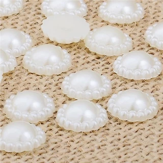 Craft DIY อุปกรณ์เสริม Faux Pearl ดอกไม้ลูกปัด 100 ชิ้นสีขาวงาช้าง Embellishment Pearl ปุ่มเย็บโทรศัพท์มือถืองานแต่งงาน