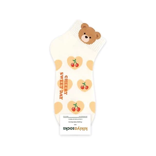 Chacha socks - ถุงเท้าข้อสั้น Cherry Bear Middle Socks แบรนด์ kikiya ถุงเท้าเกาหลี