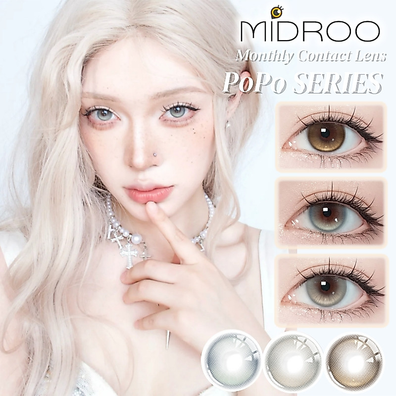 【1คู่ลด20฿ 2คู่ลด40฿】FDA approved Midroo คอนแทคเลนส์ตาหวาน คอนแทคเลนส์สีใส PoPo Contact Lense-14.2มม รายเดือนคอนแทค