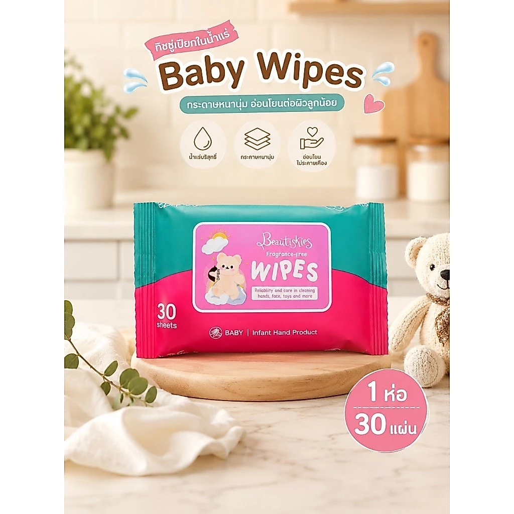 ทิชชู่เปียกคละสี Baby Wipes   1ห่อ40แผ่น  กระดาษทิชชู่เปียกทำความสะอาด ขนาดเล็กพกพา