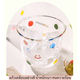 【พร้อมส่ง】🥛 แก้วน้ำ ลายจุด เคลือบอย่างดี สุดน่ารัก สไตล์เกาหลี มี 2 ขนาด สำหรับใส่ ชา กาแฟ เครื่องดื่มเย็น แก้วคาเฟ่
