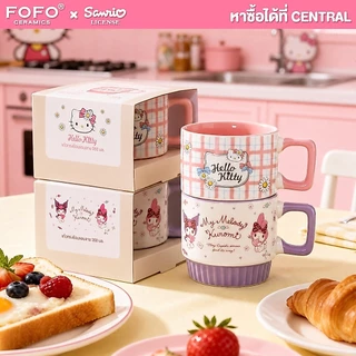 FOFO แก้วมัค Sanrio น่ารัก ลิขสิทธิ์แท้ 350ml ทรงซ้อน แก้วเซรามิก หูจับกันร้อน