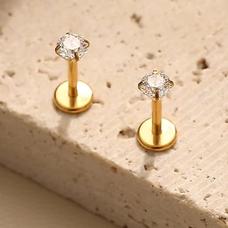 1 Pc 4/6/8/10/12 มม.สแตนเลสสตีล Lip Stud รอบเพทายกระดูกอ่อนสตั๊ดต่างหูคริสตัล Labret เจาะ Helix เจาะ