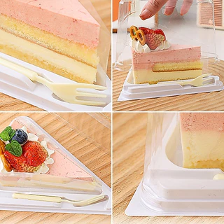 25pcs✨🍰กล่องเค้กสามเหลี่ยม 3 นิ้ว กล่องแซนวิช กล่องเค้ก ขนม แยมโรล ขนมปัง ทรงสี่เหลี่ยม สามเหลี่ยม ฝาใส พร้อมส้อม🍴