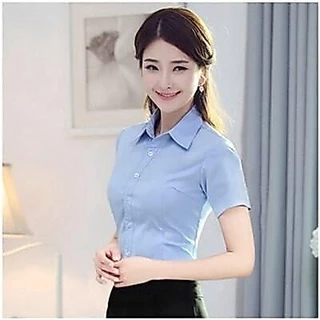 เสื้อเชิ้ตแขนยาวทางการธุรกิจสําหรับทํางานและสํานักงาน,เสื้อเชิ้ตคอปกสีทึบ,เสื้อเชิ้ตแขนสั้นผู้หญิงทรงสลิมฟิต