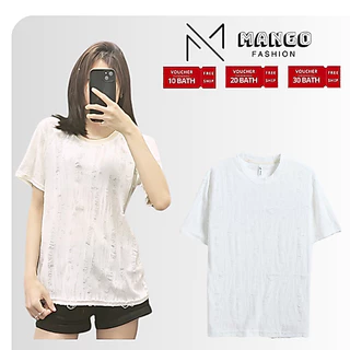 WS33 - เสื้อยืดแขนสั้นผู้ชาย ดีไซน์ขาดๆ ในสไตล์เสื้อผ้าบุรุษ M-2XL