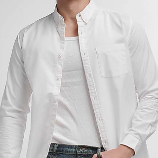 era-won เสื้อเชิ้ต ทรงปกติ Oxford Shirt แขนยาว คอปก สี Off White