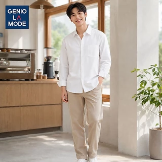 GENIO LAMODE เสื้อเชิ้ตผู้ชายแขนยาว ผ้า Oxford คอตตอน 60% เสื้อเชิ้ตทำงาน ทรงหลวม ไซส์ใหญ่ M-4XL M-4XL