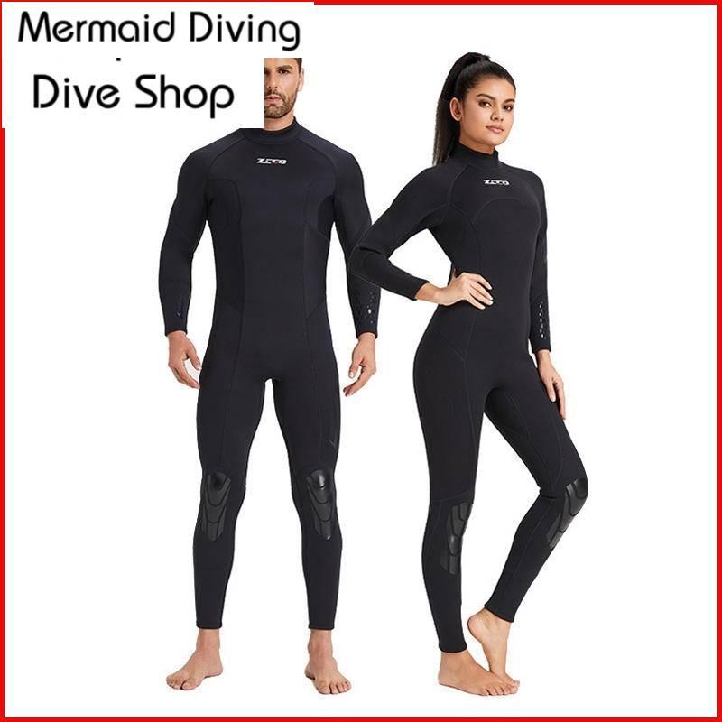 ZCCO 3mm Wetsuit ผู้ชายผู้หญิง Neoprene Conjoined อบอุ่นรอบคอหนังขอบ ykk ซิปดําน้ํากลางแจ้ง