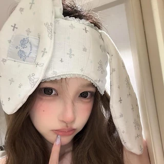 SEVENHOME3E Lop Ear Rabbit Hairband, ยืดการ์ตูน Bunnies Eye Shade, แฟชั่น Kawaii นุ่มกระต่ายหวาน Blindfold ล้างหน้า